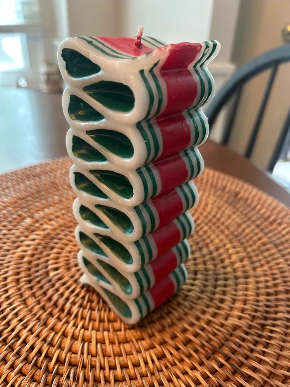 Vintage Red, Green & White Layered Carved Candle